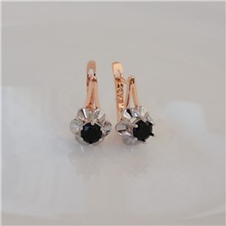 Серьги цветы ювелирная бижутерия коллекция "Дубай" покрытие позолота, вставка: фианиты, цвет: черный, арт.314.251