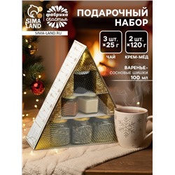 Подарочный набор новогодний «С Новым Годом»: крем-мёд 2 шт.×120 г, варенье 100 мл., чай 3 шт.×25 г