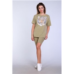 Костюм женский с велосипедками и футболкой тк-246а.гол (Зеленый)