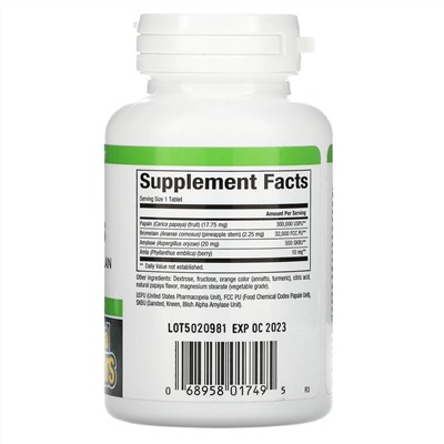 Natural Factors, ферменты папайи с амилазой и бромелаином, 120 жевательных таблеток