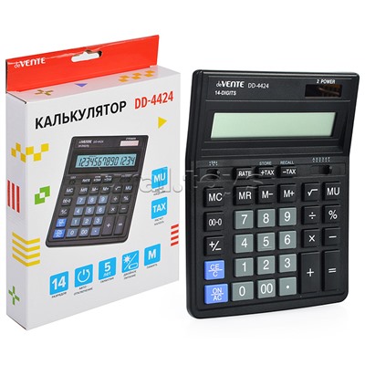 Калькулятор настольный, 153x199x31 мм, 14 разрядный, автоматическое вычисление квадратного корня, наценки, процентов, налогов, функция смены знака, кнопка «00», коррекция последнего введенного значения, двойное питание, автоматическое отключение, прорезин