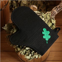 Рукавица для бани с аппликацией «Дубовый лист», полиэфир, чёрный,