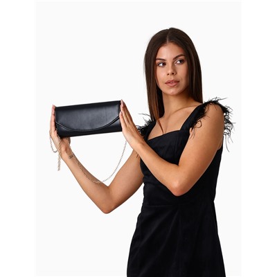 Сумка-клатч женская вечерняя на магните, на длинной цепочке, однотонная, чёрная