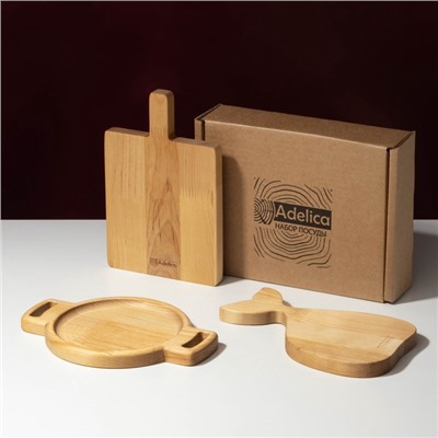 Подарочный набор посуды Adelica, 3 предмета: доски разделочные, для подачи, дерево берёза
