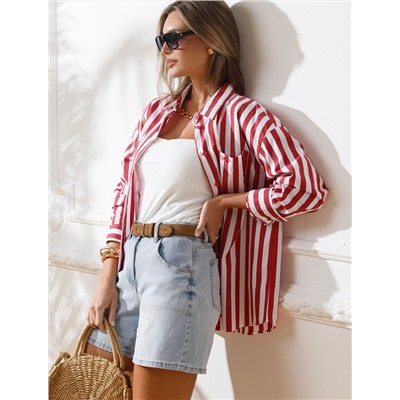Блузка свободного силуэта в полоску из эластичного хлопка