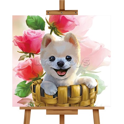 Мозаика алмазная "Щенок в корзинке" 20*20см.