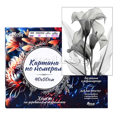 Картина по номерам 40х50 "Монохромные каллы" (9 цветов)