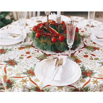 Скатерть новогодняя Этель «Новогодние игрушки» d=220 см ±3 см с ГВМО, хл100%