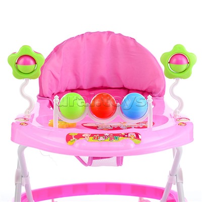Ходунки "Шарики с цветочками" с погремушками и шарами (розовый) в пакете