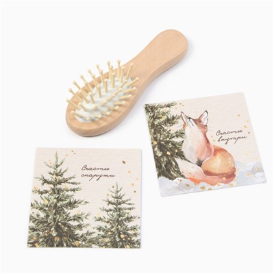 Набор новогодний подарочный «Этель. Звери в лесу», 5 предметов, полотенце 30×60 см, повязка на голову, расчёска