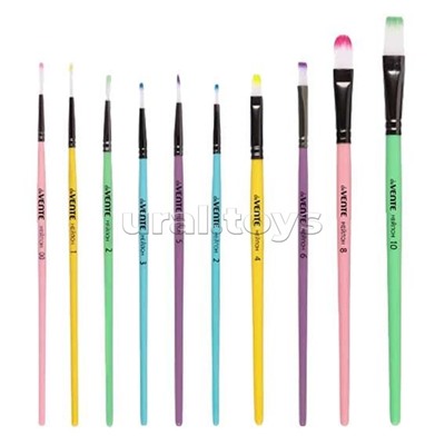 Набор кистей "Pastel" 10 шт (синтет. кругл.№ 00, 1, 2, 3, 5,плоские № 2, 6, 10, плоск.овальн.№ 4, 8)