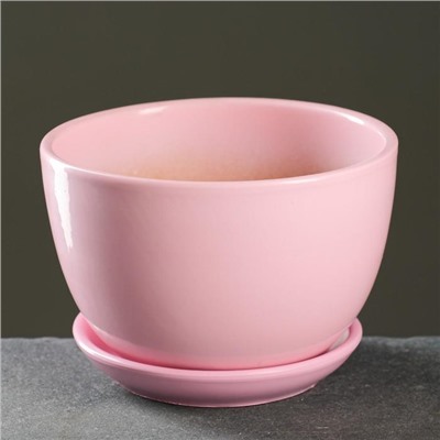 Горшок для цветов «Пудровый», 1.65 л, d=17 см, h=13 см, керамический, с поддоном, розовый