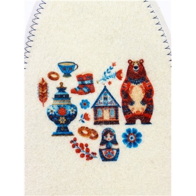 Шапка для бани и сауны «Русские традиции», полиэфир, шерсть, белая