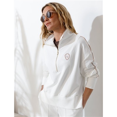 Джемпер с воротом на молнии и лампасами из футера двухнитки с эластаном