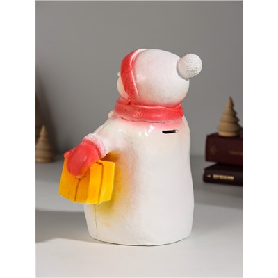 Копилка для денег «Снеговик новогодний с подарком», гипс, 19 см, красный