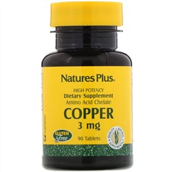 Nature's Plus, Медь, 3 мг, 90 таблеток