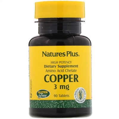 Nature's Plus, Медь, 3 мг, 90 таблеток
