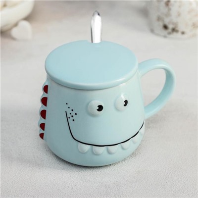 Кружка с крышкой и ложкой «Зубастик», 480 мл, керамика, МИКС