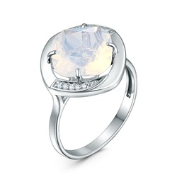 Серьги из серебра с плавленым кварцем цвета лунный молочный и фианитами родированные 925 пробы 00163249РС