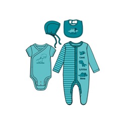 Комплект детский трикотажный для мальчиков: боди, комбинезон, нагрудник, чепчик