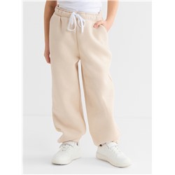 Брюки для девочки с начёсом MINAKU: Exclusive print, бежевые, Oversize рост 116 см