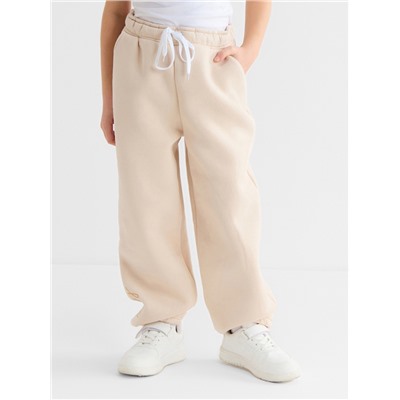 Брюки для девочки с начёсом MINAKU: Exclusive print, бежевые, Oversize рост 116 см