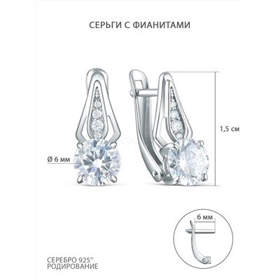 Серьги из серебра с фианитами родированные S2180871010