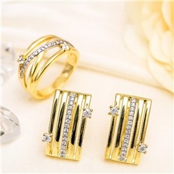Комплект ювелирной бижутерии Итальянское золото (покрытие желтое 14к), серьги и кольцо 18 р, вставка: фианиты, цвет: прозрачный, арт.216.403-18