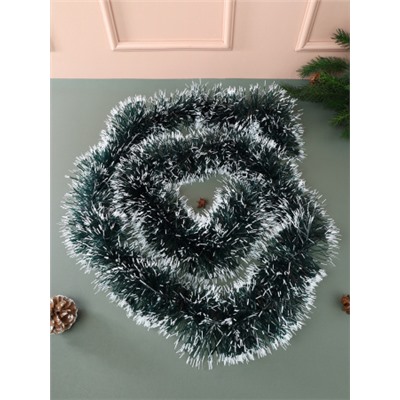 Мишура зеленая с белым напылением 2 м диаметр 11 см / NGA-06 /уп 10/520/