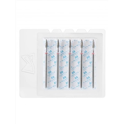 MANITA Фреза алмазная пламя острое для аппаратного маникюра 856.104.243.080.023 ФАП-2.3-8М, красная насечка, ø 2,3 мм, 5 шт. 28341