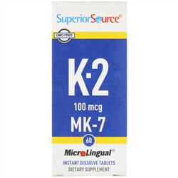 Superior Source, Витамин K2, 100 мкг, 60 быстрорастворимых таблеток MicroLingual