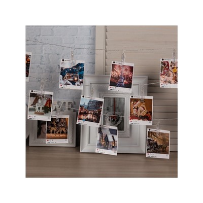 Гирлянда-нить, 4.5 м с насадками «Прищепки», IP20, прозрачная нить, 20 LED, свечение RG/RB, мигание, 220 В