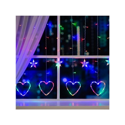 Гирлянда «Бахрома» 2.4×0.9 м с насадками «Сердце», IP20, прозрачная нить, 186 LED, свечение мульти, 8 режимов, 220 В