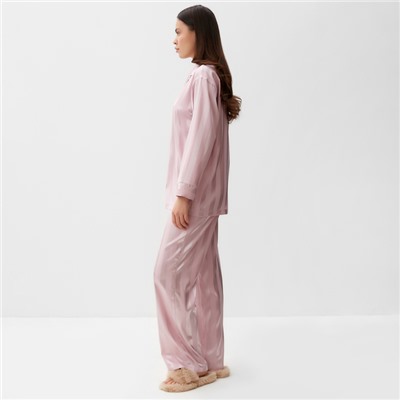 Пижама женская (рубашка, брюки) KAFTAN «Полоска», цвет пудровый, размер 48-50