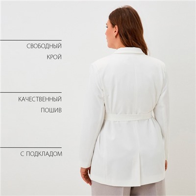 Пиджак женский с поясом MIST plus-size, размер 56, белый
