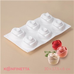 Форма для муссовых десертов и выпечки KONFINETTA «Розы», 30×17.5×6 см, 6 ячеек (6.5×6.8 см), белая