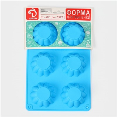Форма для выпечки Доляна «Сладости. Круг риб», силикон, 25.5×17.5×3 см, 6 ячеек (d=7 см), синяя