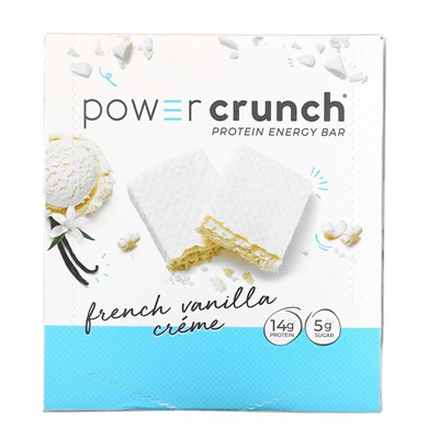BNRG, Энергетический белковый батончик Power Crunch, французский ванильный крем, 12 батончиков, вес каждого 40 г (1,4 унции)