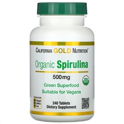 California Gold Nutrition, органическая спирулина, сертификат USDA Organic, 500 мг, 240 таблеток