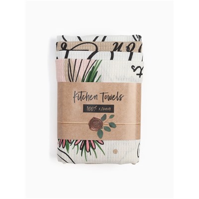 Набор кухонных полотенец Доляна Happiness, 35×60 см -4 шт., 100% хлопок, вафля 160 г/м²