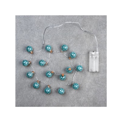 Гирлянда «Нить» 1.6 м с насадками «Бирюзовые шарики», IP20, серебристая нить, 15 LED, батарейки ААх2 (нет в комплекте), свечение белое