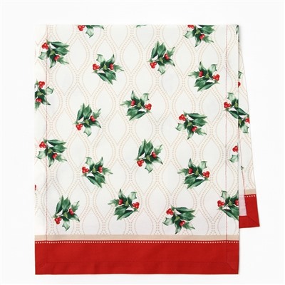 Дорожка на стол Этель «Новогоднее украшение» 30×70 см, 100% хлопок, саржа 190 г/м², бежевая/красная