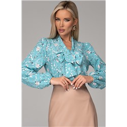 Блузка Бант (голубой/цветы)