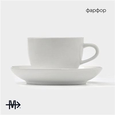 Чайная пара Magistro «Бланш», 2 предмета: чашка 280 мл, блюдце d=15 см, фарфор, белая