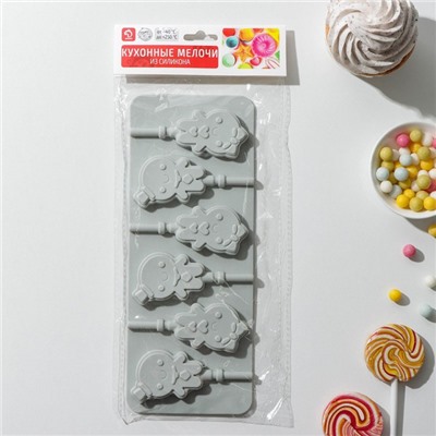 Форма для леденцов Доляна «Девочка, мальчик», силикон, 24×9.5 см, 6 ячеек, с палочками, цвет МИКС