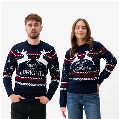 Свитер вязаный новогодний KAFTAN Family look, размер 46, синий