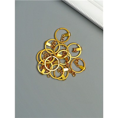 Основа для брелока: кольцо с плоским креплением, металл под золото, набор 12 шт., 3×6 см