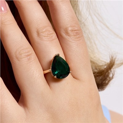 Кольцо 19 р бижутерия Дубайское золото: покрытие позолота, вставка: фианит, цвет: изумрудный, арт.414.139-19