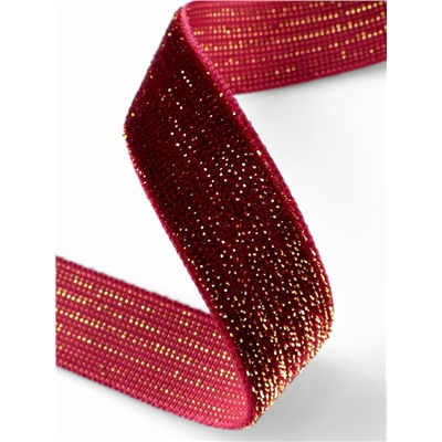 Лента бархатная, с золотым люрексом, 15 мм, 18±1 м, бордовая №46