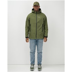 Ветровка спортивная мужская с капюшоном softshell цвета хаки 9563Kh